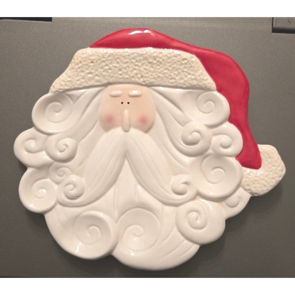 Vintage Ceramic Santa Claus Face Cookie Plate Serving Dish Platter Christmas